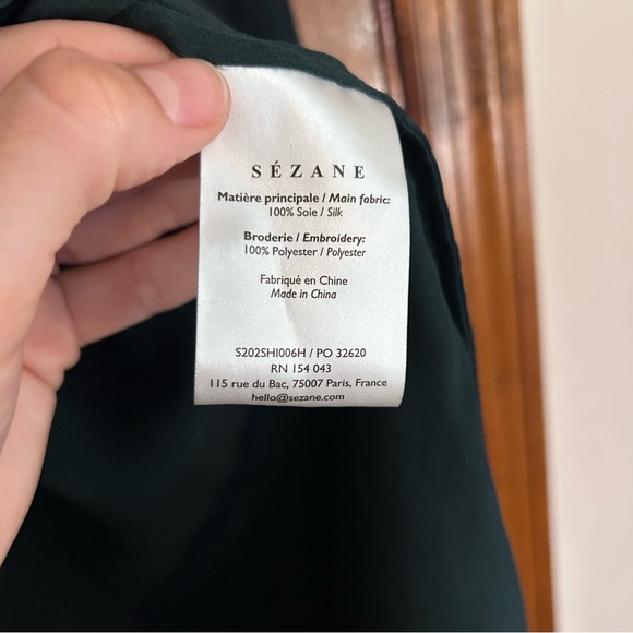 Sezane 100% Silk Green Blouse with Ruffles Women’s Size 44 / 12 - Picture 4 of 5